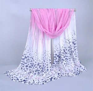 Леопардовий шарф білоо-рожевий - розмір шарфа 150*48см, шифон