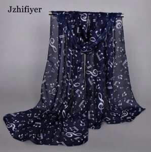 Жіночий шарф з нотами синьо-білий розмір приблизно 144*50см, шифон