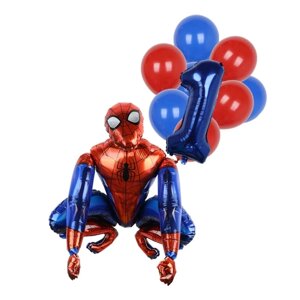Кульки Спайдермен та шар цифра 1 - в комплекті 12 штук