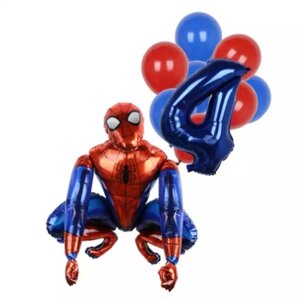 Кульки Спайдермен та шар цифра 4 - в комплекті 12 штук