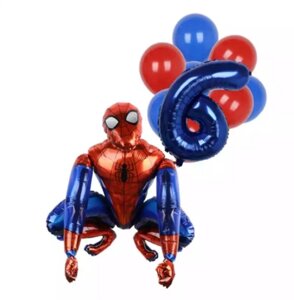 Кульки Спайдермен та шар цифра 6 - в комплекті 12 штук