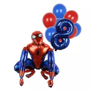 Кульки Спайдермен та шар цифра 8 - в комплекті 12 штук