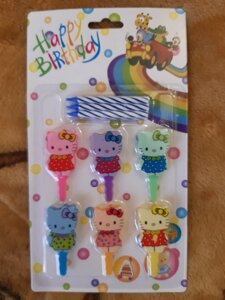 Свічки в торт для дітей "Hello Kitty"6, різнокольорові, свічка 6см, підставка 5см