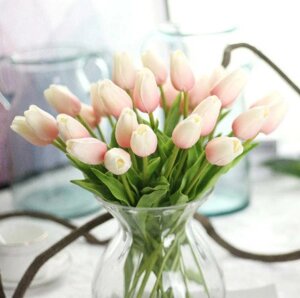 Тюльпани штучні силіконові 5 штук бежево-рожевий
