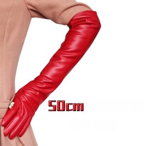 Високі жіночі рукавички з екошкіри червоний L