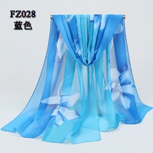 Жіночий шарф з квітами, блакитний - розмір шарфика приблизно 150*48см, шифон