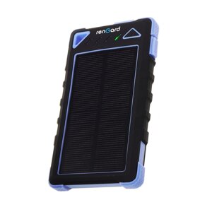 Солнечный power bank внешний аккумулятор Rengard с солнечной батареей 8000 мА и фонариком USB, голубой