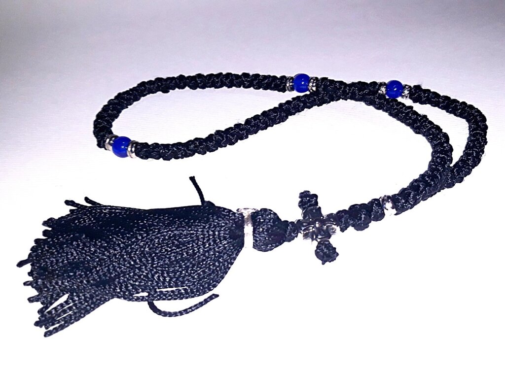 Вервиці, плетені чотки з пензлем (Греція) сині намистини і метал - замовити