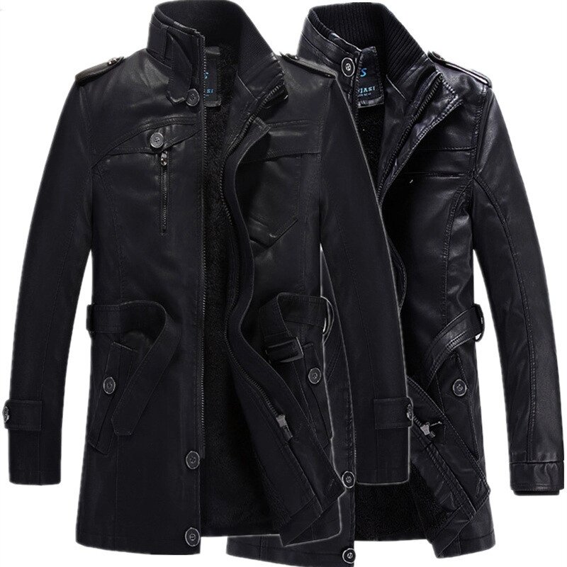 Под заказ! Эко-кожаные мужская куртка осень-зима молодежная куртка воротник стойка - фото