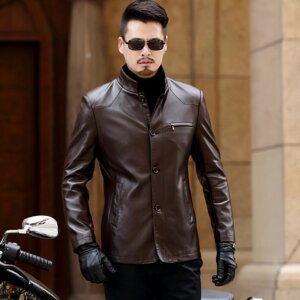 Під замовлення! Чоловіча куртка з коміром-стійкою Haining 2020 з тонкої шкіри на осінь / зиму, шкіряна куртка