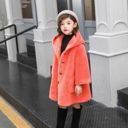 Під замовлення! Нові дитячі корейські зернисті стрижки з овець, незбиране хутряне пальто для дівчаток середньої довжини