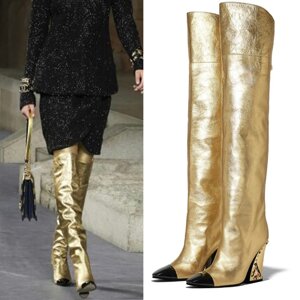 Під замовлення! Осінньо-зимові модні високі чоботи золоті жіночі чоботи в європейському і американському стилі