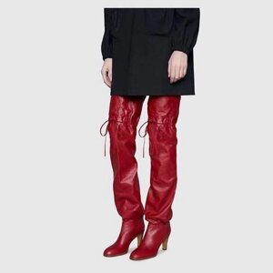 Під замовлення! Осінньо-зимові нові стильні чоботи вище коліна в червону клітинку, лицарські чоботи, зовнішня