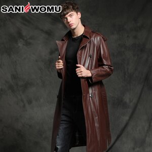 Під замовлення! Sani осінньо-зимова оригінальна екологічна шкіряна куртка з козячої шкіри, чоловіча довга
