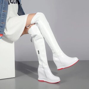 Під замовлення! Весняні черевики Meng Qi 2020 на 10 см вище коліна і тонкі високі білі повсякденні черевики на