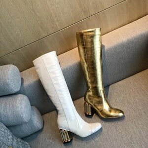 Під замовлення! Youmaidi осень и зима новые модные женские ботинки на толстом каблуке золотисто-белого цвета,
