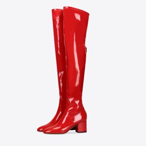 Під замовлення! Youmaidi осінь і зима нові чоботи вище коліна на товстому каблуці червоні лаковані жіночі