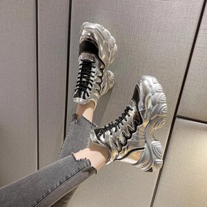 Під замовлення! Жіночі кросівки, зима плюс тепла оксамитова бавовняна взуття срібляста повсякденна спортивна