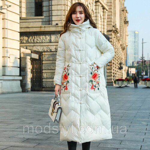 Під замовлення! Зимовий жіночий пуховик з вишивкою, жіноче товсте пальто в ретро-стилі 5 кол