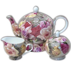 Чайний набір «Букет троянд»чайник, цукорниця і молочник
