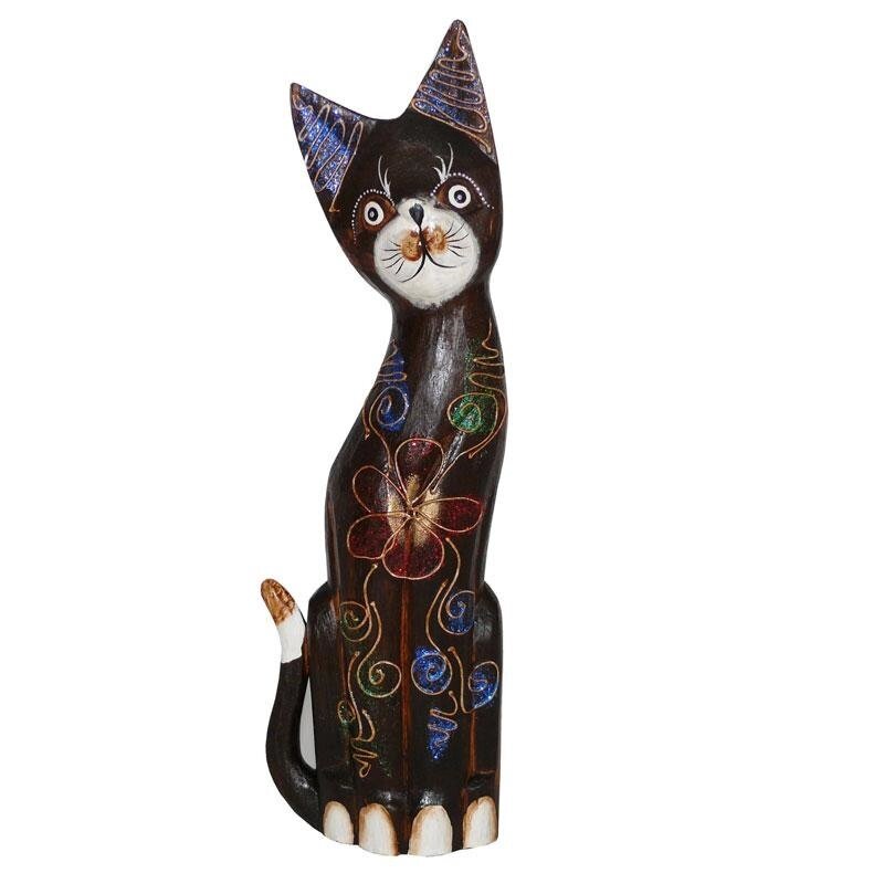 Дерев'яна статуетка «Кіт сірий з магнолією», 40 див. від компанії Інтернет-магазин Present4you - фото 1