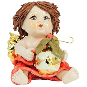 Фігурка з фарфору «Янголятко з різдвяною іграшкою» Zampiva, h-10x7 см (517-3165)