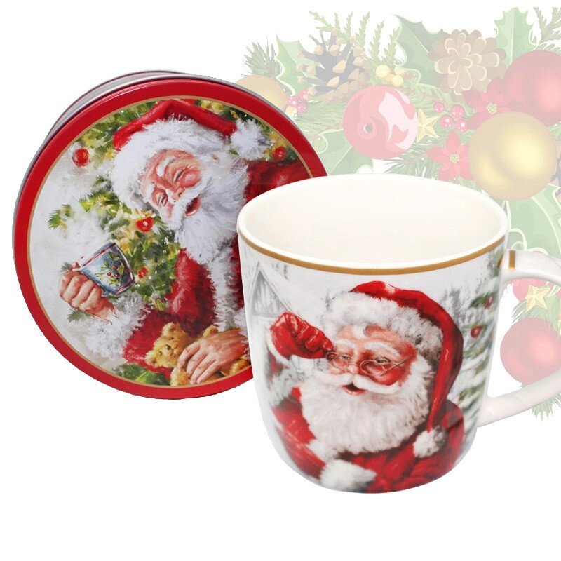 Кружка фарфорова з новорічним малюнком в металевій коробці«Santa Claus», h-9 см, 375 мл (880-9043.4) від компанії Інтернет-магазин Present4you - фото 1