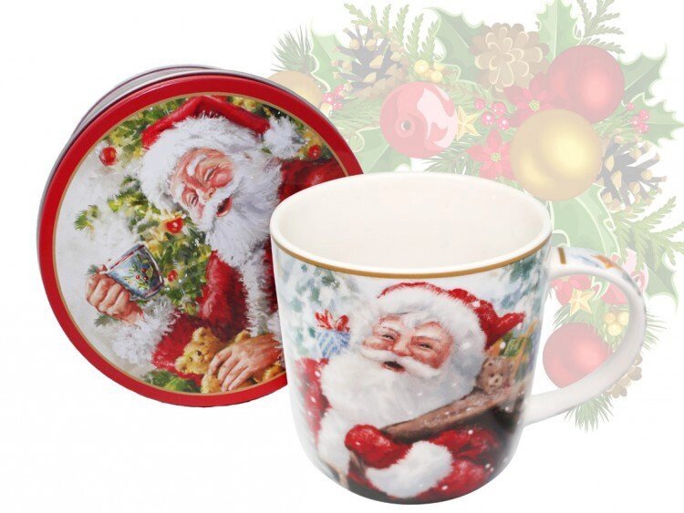 Кружка фарфорова з новорічним малюнком в металевій коробці«Santa Claus», h-9 см, 375 мл (880-9043.5) від компанії Інтернет-магазин Present4you - фото 1