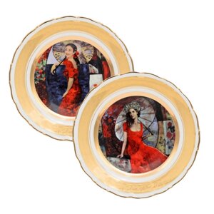 Набір декоративних тарілок «Леді в червоному» 2 шт. Gloria, d-25 см (264-2501B)