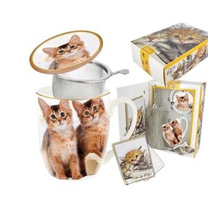 Подарунковий набір «Кошенята» гуртка-заварник (400мл)+вітальна листівка +брелок «Котячий хвіст» (017-2502)