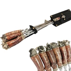 Набір для шашлику в шкіряному сагайдаку «Звірі» з ножем і виделкою, 70х28 см, 25 см (187-2011)