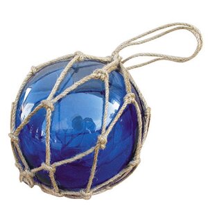 Морський сувенір скляний синій куля в сітці Sea Club, d-12,5 див.