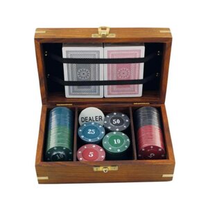 Гра покеру в дерев'яній коробці (100 фішок) Sea Club (9468. V)