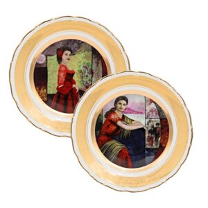 Набір декоративних тарілок « Леді в червоному » 2 шт. Gloria, d-25 см (264-2501A)