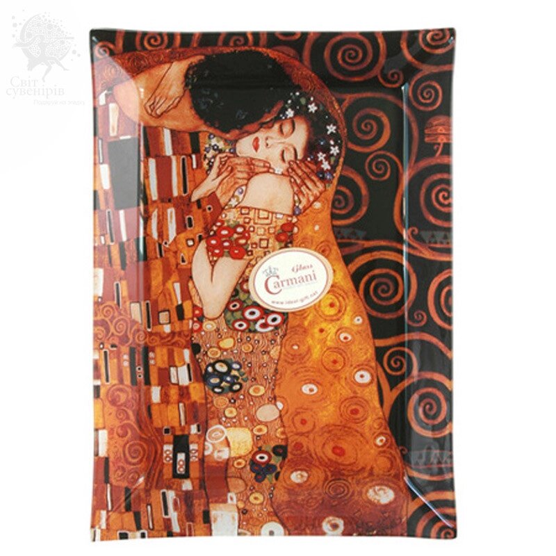 Тарілка скляна Г. Клімт «Поцілунок» Carmani, 28х20 см (198-1051) від компанії Інтернет-магазин Present4you - фото 1