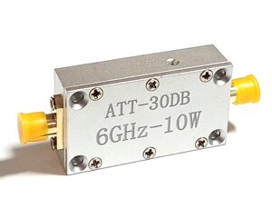 Атенюатор ATT-30 DB-10W, в діапазоні від 0.01 до 6 ГГц. SMA-female