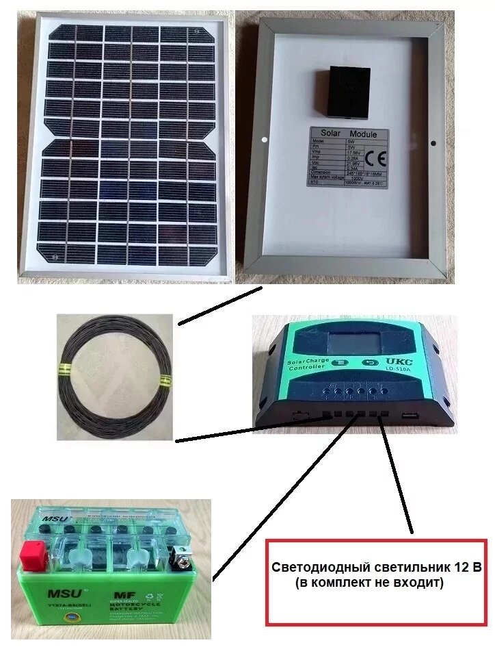 Генератор електрики, комплект аварійного освітлення (сонячна панель 5 Вт, контролер 10А, акумулятор 12 В 7 Ач) від компанії ПО СПЕЦАНТЕННИ Зв'язок без перешкод! - фото 1