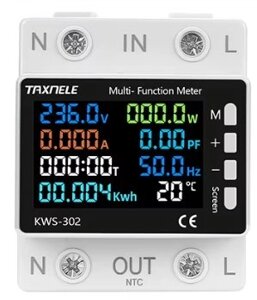 Вимірювач 8 в 1 63A LCD KWS-302, лічильник енергії, ватметр, реле