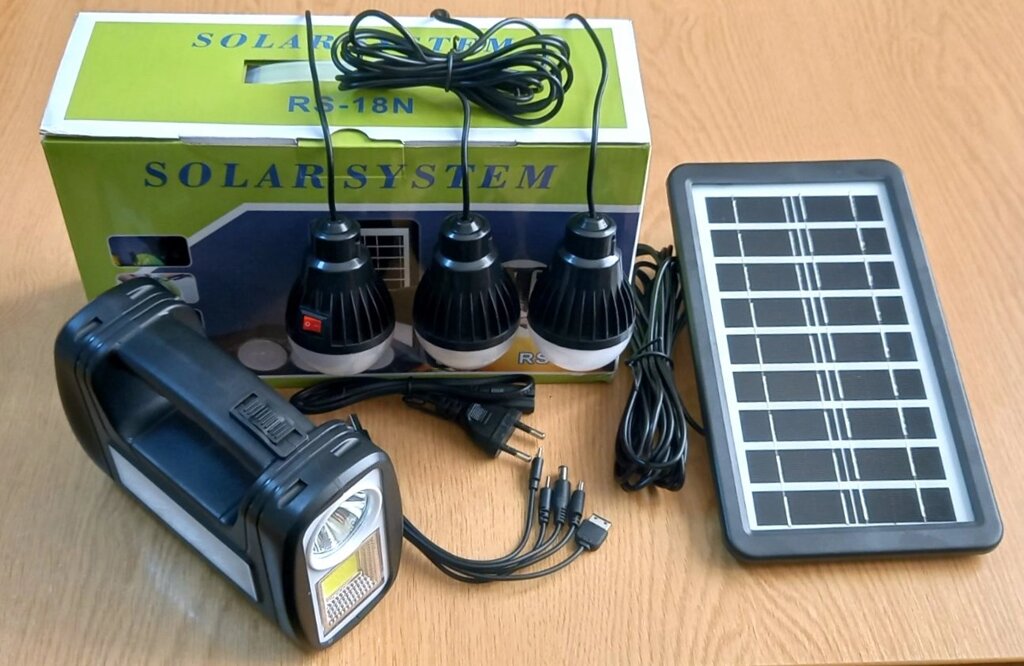 Ліхтар на акумуляторі ESRS-18 із сонячною панеллю 3 Вт, 3 лампочки, PowerBank від компанії ПО СПЕЦАНТЕННИ Зв'язок без перешкод! - фото 1