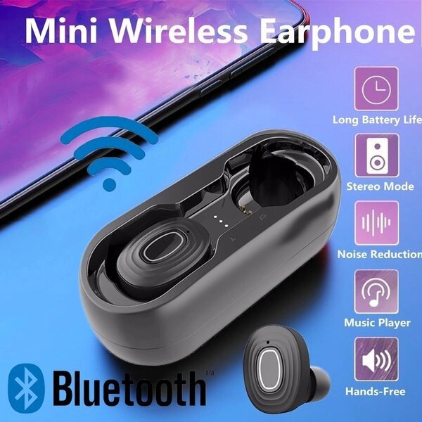 Міні-навушники V6 з Bluetooth 5,0 3D Hi-Fii стерео, з зарядним чохлом, IPX5 від компанії ПО СПЕЦАНТЕННИ Зв'язок без перешкод! - фото 1