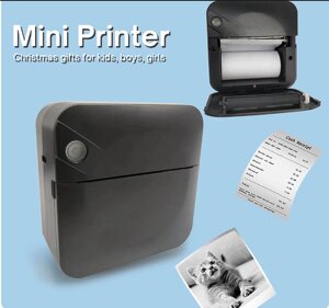 Міні принтер, бездротовий, для фотографій, квитанцій, нотаток, етикеток для нотаток, безчорнильний, чорний.