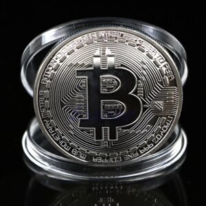 Сувенірна монета Біткоін (Bitcoin) серебристого кольору