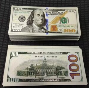 Банкнота 100 доларів, сріблястий колір, пластик