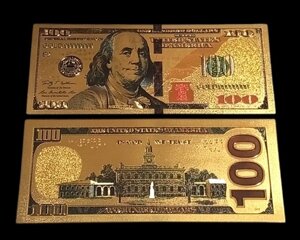 Банкнота 100 доларів, золотий колір, пластик