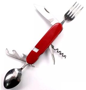Набір туристичний складаний дорожній 6 в 1 (ложка, виделка, ніж, відкривачка, штопор)