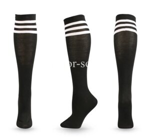 Компресійні шкарпетки гольфи унісекс, футбольні шкарпетки, шкарпетки для бігу, чорні з білими смужками, One Size