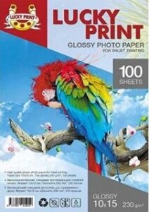 Фотопапір глянцевий Lucky Print (10х15, 230 гр / м2), 100 аркушів, біла для струминного друку