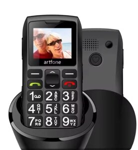 Мобільний телефон Artfone C1-BL+ PRO із зарядною док-станцією, 2 SIM карти, гумова клавіатура, клавіша SOS, FM, 1800 мАг