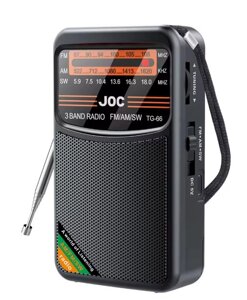 Радіоприймач портативний FM/AM/SW TG66BL, DCP чіп, акумулятор 1000 мАг, стерео динамік 4 Ом 3 Вт, 3,5 мм jack