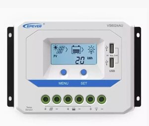 Контролер PWM (ШИМ) 60А 12/24 В (автоматично), max. PV 50V DC, РК-дисплей, 2хUSB, VS6024AU